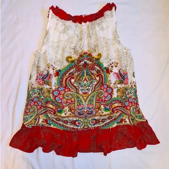 Bila XXL boho tie neck flow ruffle bottom tank plus size tunic - Picture 3 of 5